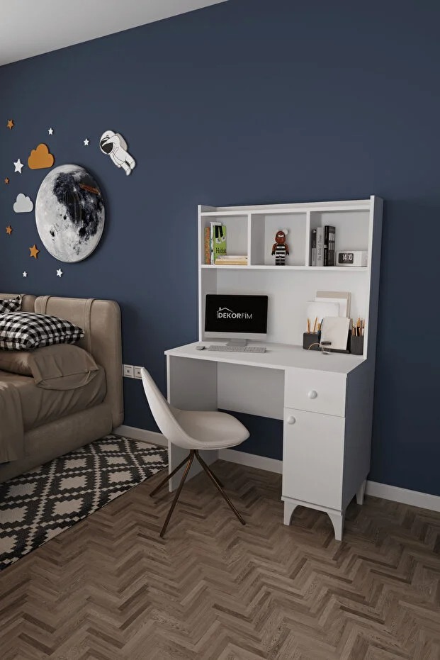 1 (1) DF09107 Çekmeceli Kapaklı Kitaplıklı Çalışma Masası - Görsel 1