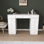 DF02118B Artemis Çekmeceli Beyaz Makyaj Masası, Geniş Depolama Alanlı Kozmetik ve Kişisel Bakım Masası