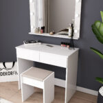 DF02103 Sakura Puflu Hollywood Işıklı Aynalı Çekmeceli Makyaj Masası