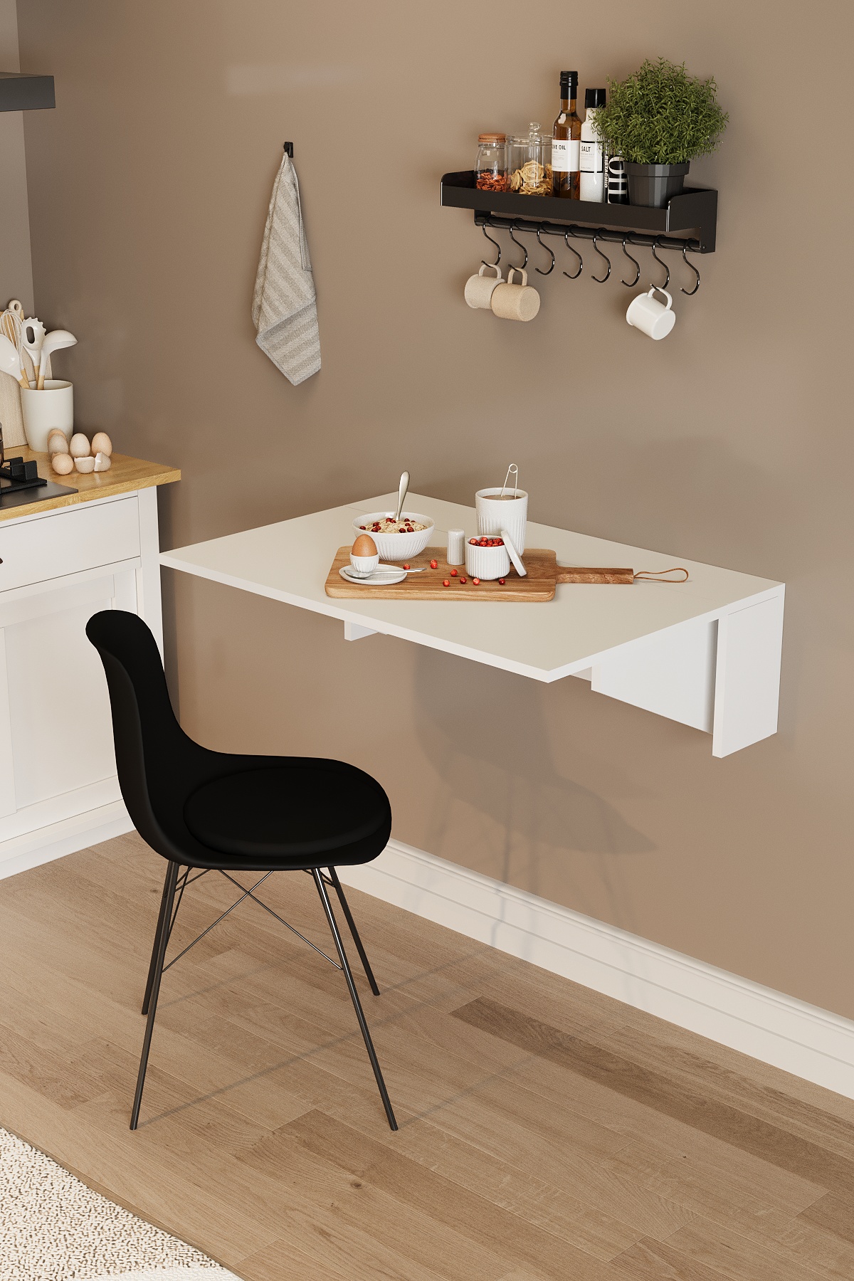 BEYAZ1 DF01105 Kırma Pratik Duvara Monte Katlanır Masa Mutfak ve Yemek Masası - Görsel 1