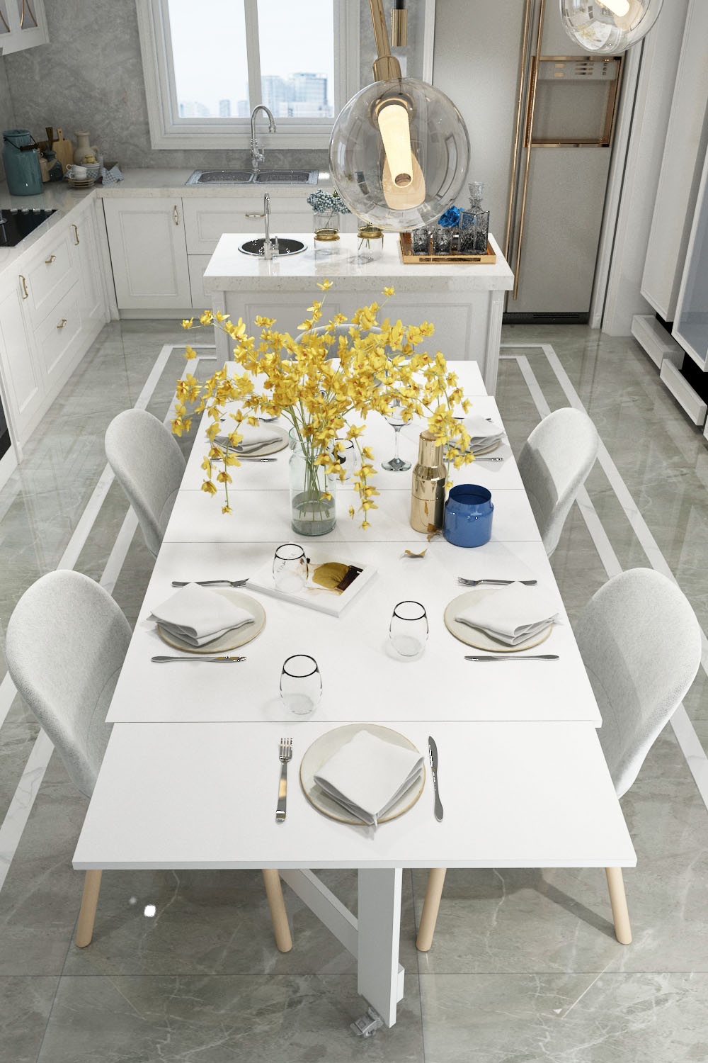 beyaz (4) DF01111 Mega Flamingo Pratik Katlanır Masa Mutfak ve Yemek Masası - Görsel 1