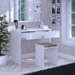 DF02104 Tokyo Puflu Çekmeceli Hollywood Işıklı Aynalı Makyaj Masası